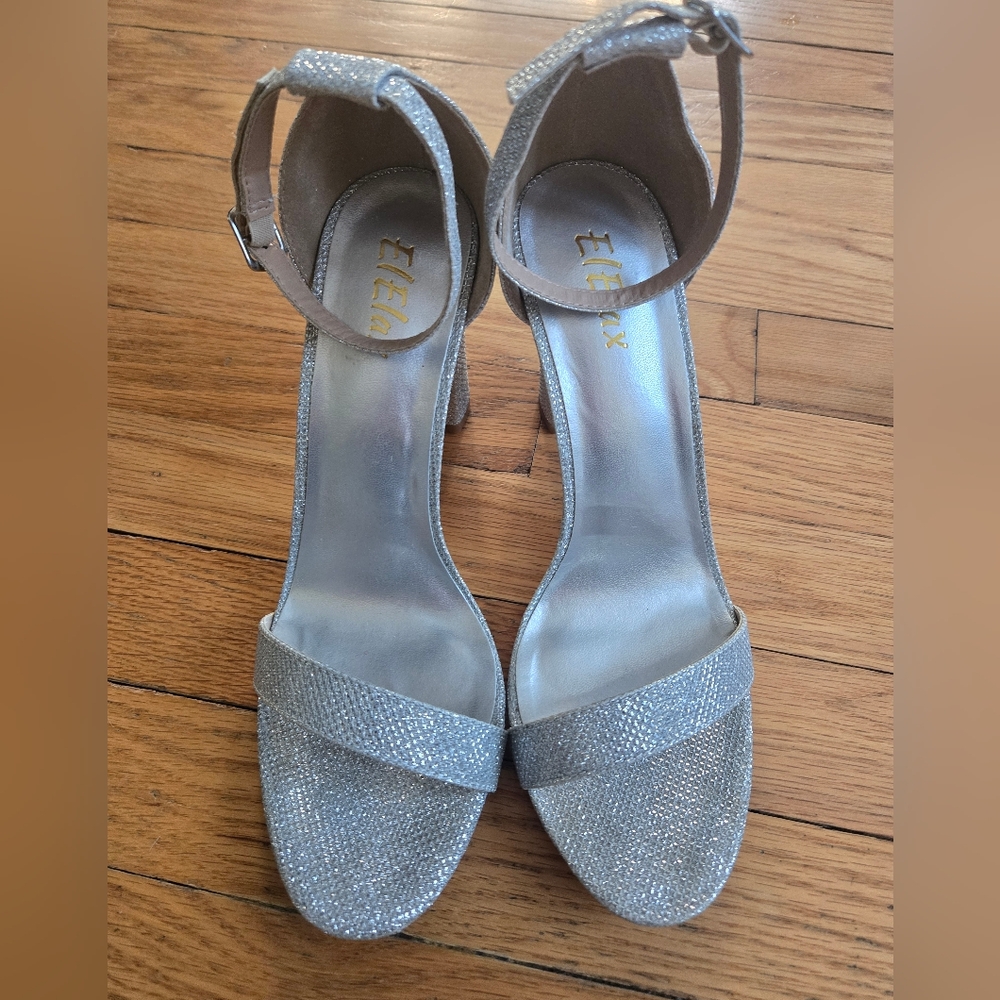 Shimmering Silver Heels with Ankle Strap